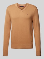 Sweter z dzianiny z wyhaftowanym logo model ‘PIMA’ od Tommy Hilfiger Brązowy - 28