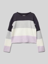 Cropped Strickpullover mit Colour Blocking von Tom Tailor Lila - 38