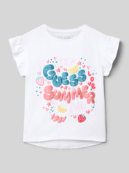 damski t-shirt o kroju regular fit z nadrukiem z napisem od GUESS - 44