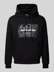 Comfort Fit Hoodie aus Baumwoll-Mix mit gummiertem Print Modell 'AERO' von Jack & Jones Schwarz - 20