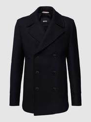 Wollmantel mit Strukturmuster Modell 'Hyde Peacoat' von BOSS Blau - 27