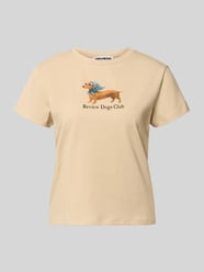 T-shirt met motiefprint en ronde hals van REVIEW Beige - 20