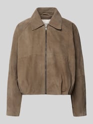 regular fit leren jack van echt chevreau-suède model 'Petra' van My Essential Wardrobe Beige - 2