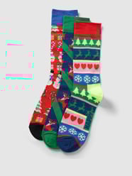 Sokken met motiefprint in een set van 3 stuks, model 'X-Mas Sweater' van Happy Socks Rood - 10