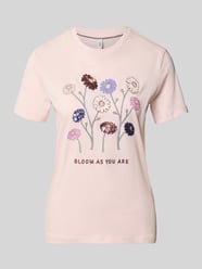 t-shirt o kroju slim fit z czystej bawełny model 'KITA' od ONLY Fuksjowy - 4