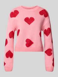 Comfort Fit Strickpullover mit Herz Intarsien Modell 'HAPPIE' von ONLY Pink - 44