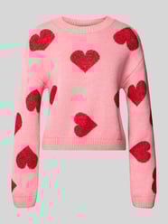 Comfort fit gebreide pullover met hart-intarsia, model 'HAPPIE' van Only Fuchsia - 44