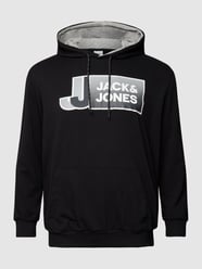 PLUS SIZE hoodie met labelprint, model 'JCOLOGAN' van Jack & Jones Plus Grijs / zwart - 18