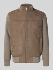 Gebreid jack met suède aan de voorkant en opstaande kraag van bugatti Beige - 10