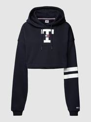 Korte hoodie met logobadge, model 'LETTERMAN FLAG' van Tommy Jeans Blauw - 24