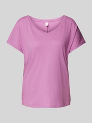 Leinen-T-Shirt mit V-Ausschnitt von QS Pink - 40