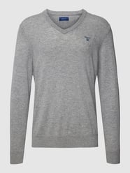 Sweter z dzianiny z wyhaftowanym logo od Gant Szary - 35