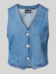Jeansweste mit V-Ausschnitt Modell 'SKY' von Pieces Blau - 11