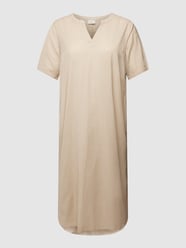 PLUS SIZE jurk met linnen en tuniekkraag, model 'Mayi' van KAFFE Curve Beige - 5