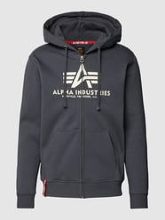 Sweatjacke mit Label-Print Modell 'BASIC' von Alpha Industries Grau - 21