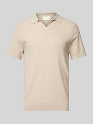 Poloshirt met V-hals en zijde van Profuomo Beige - 4