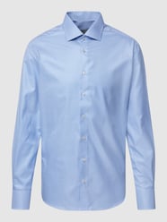 Slim fit zakelijk overhemd met structuurmotief van Eterna Blauw - 30