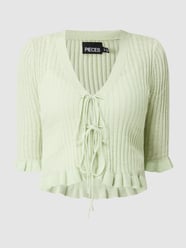 Korte cardigan met linnen, model 'Vella' van Pieces Groen - 33