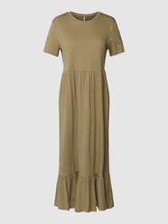 Midikleid mit geripptem Rundhalsausschnitt Modell 'PEPLUM' von Only Grün - 1