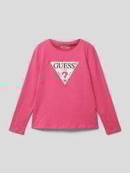 Shirt met lange mouwen, labelprint en strass-steentjes van Guess Roze - 12