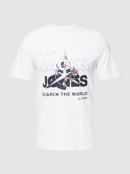 T-shirt met labelprint, model 'JCOHUNT' van Jack & Jones Wit - 36