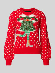 Regular Fit Weihnachtspullover mit Pailletten-Motiv Modell 'SPARKLE ELFIE' von Vero Moda Rot - 3