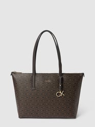 Torba shopper z detalami z logo z efektem metalicznym od CK Calvin Klein Brązowy - 46