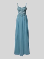 sukienka wieczorowa z kwiatowym obszyciem ozdobnymi kamieniami od LUXUAR FASHION - 15