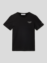 T-Shirt mit Logo-Print Modell 'STACK LOGO V-NECK' von Calvin Klein Jeans Schwarz - 42