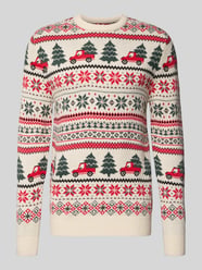 Sweter z dzianiny z prążkowanymi wykończeniami od Montego - 33
