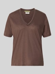 damski t-shirt o kroju regular fit z mieszanki lnu z dekoltem w serek od Scotch & Soda - 4