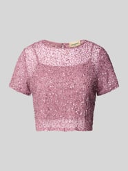 T-shirt krótki z obszyciem kamieniami stras od LACE & BEADS Fuksjowy - 41