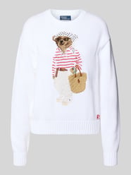 Sweter z dzianiny o kroju regular fit z mieszanki bawełny i lnu z intarsjami Bear od Polo Ralph Lauren - 38
