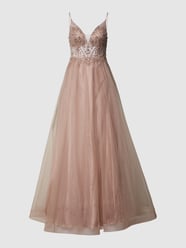 Abendkleid mit Zierperlen und Pailletten von Unique Braun - 32