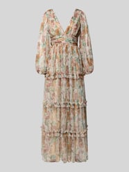 Abendkleid aus Tüll mit V-Ausschnitt und Taillenband von Lace & Beads Pink - 46