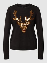 Sweter z aplikacją z motywem z cekinów model ‘XMAS’ od Only Czarny - 5