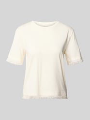 t-shirt z lnu z frędzlami od Marc Cain - 45
