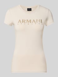 slim fit T-shirt met labelprint van Armani Exchange Beige - 14