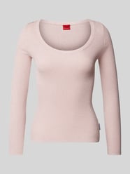 Gebreide pullover met geribde ronde hals, model 'Sunessya' van HUGO Roze - 4