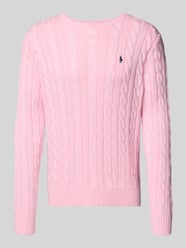 Sweter z dzianiny ze ściegiem warkoczowym model ‘DRIVER’ od Polo Ralph Lauren Fuksjowy - 20