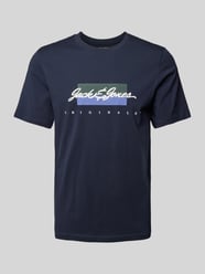 T-Shirt mit Label-Print Modell 'WAYNE' von Jack & Jones Blau - 42
