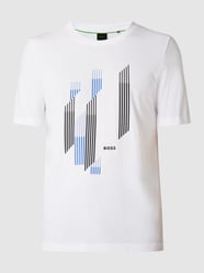 T-shirt z bawełny z detalem z logo od BOSS Green Biały - 22