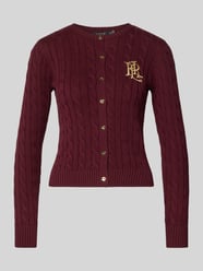 Strickjacke mit Zopfmuster und Label-Stitching Modell 'RALHAN' von Lauren Ralph Lauren Bordeaux - 7