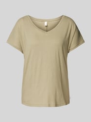 Leinen-T-Shirt mit V-Ausschnitt von QS Grün - 6