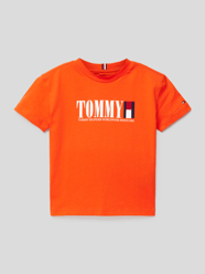 T-shirt met labelprint, model 'TOMMY' van Tommy Hilfiger Kids Oranje - 24
