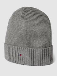 Beanie in Ripp-Optik mit Kaschmir-Anteil Modell 'ESSENTIAL FLAG' von Tommy Hilfiger Grau / Schwarz - 30