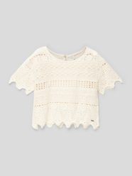 T-shirt met broderie anglaise, model 'NOELLE' van Pepe Jeans Wit - 43