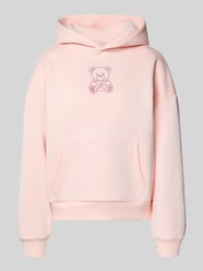 bluza z kapturem z obszyciem ozdobnymi kamieniami od REVIEW Fuksjowy - 10