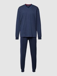 Pyjama mit V-Ausschnitt Modell 'KLIMA AKTIV' von Götzburg Wäsche Blau - 47