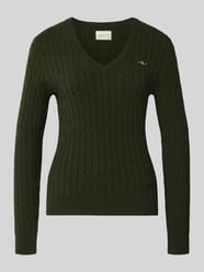 Sweter z dzianiny z dekoltem w serek i wyhaftowanym logo od Gant - 36